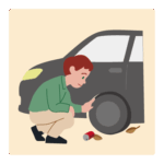 車の状態を確認する男性