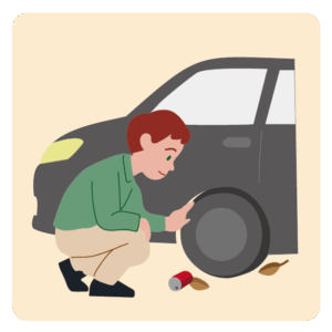 車の周辺を確認する男性